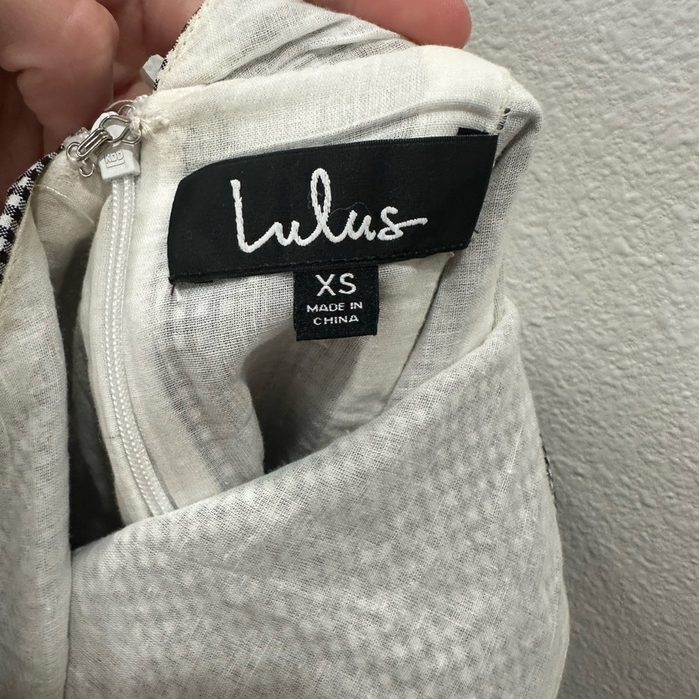 Lulu's Black and White Gingham Mini Dress puff sleeves xs spring summer lined - Picture 4 of 6
